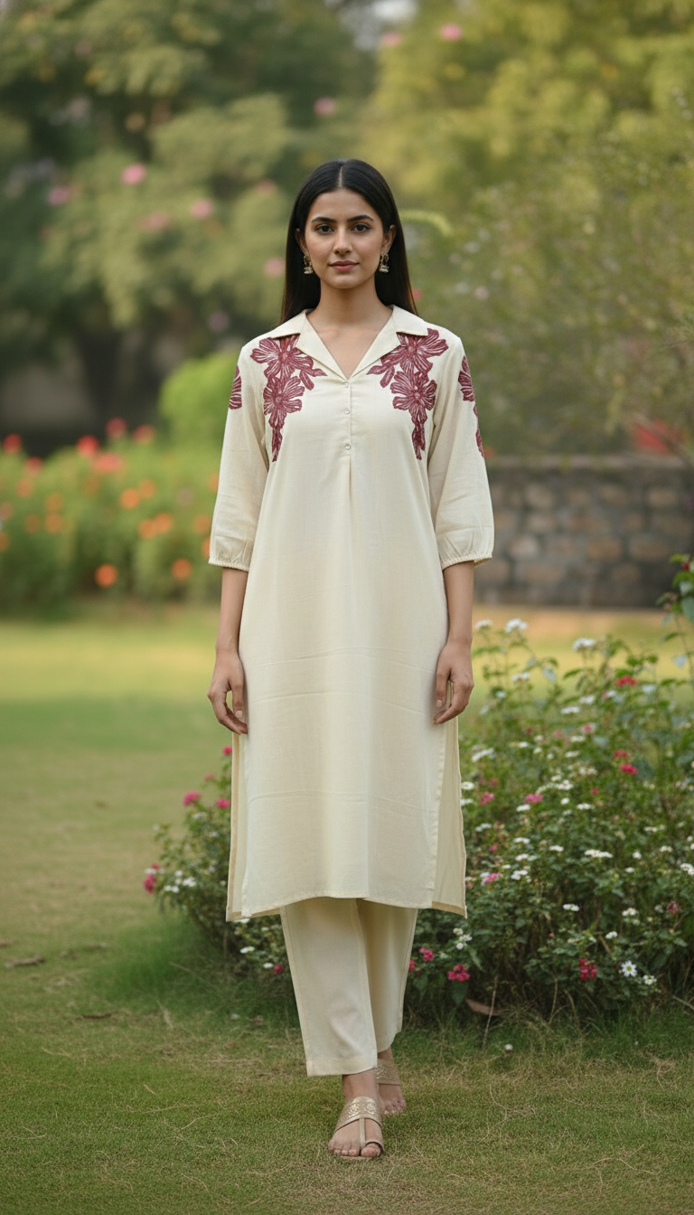 Handson White  Embroidery Kurta Set