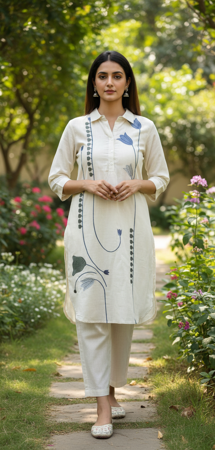 Salon White Embroidery Kurta Set