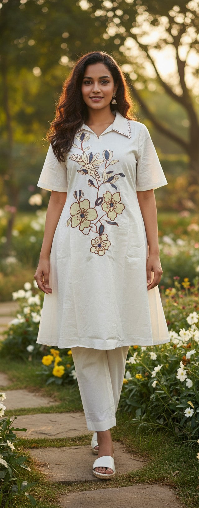 Charm White Embroidery Kurta Set