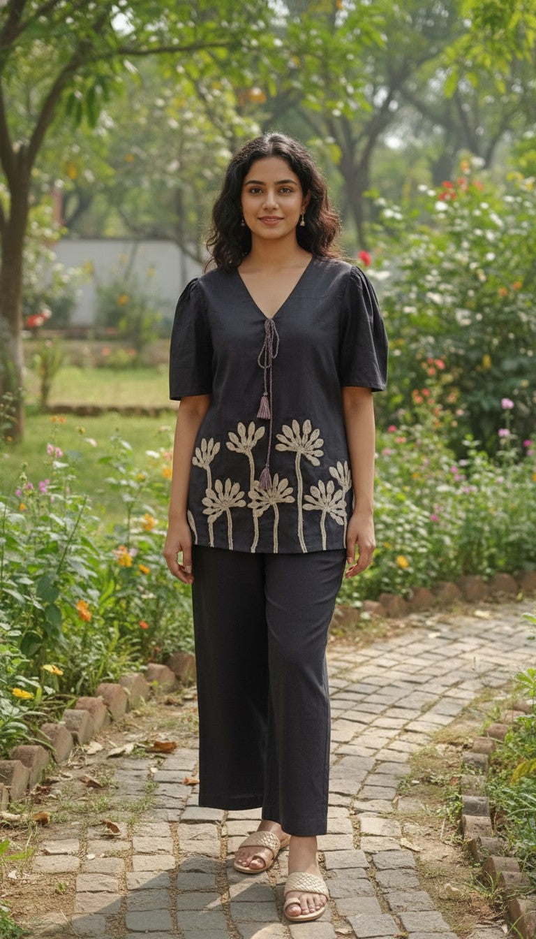 Myna Black Embroidery Co-ord Set