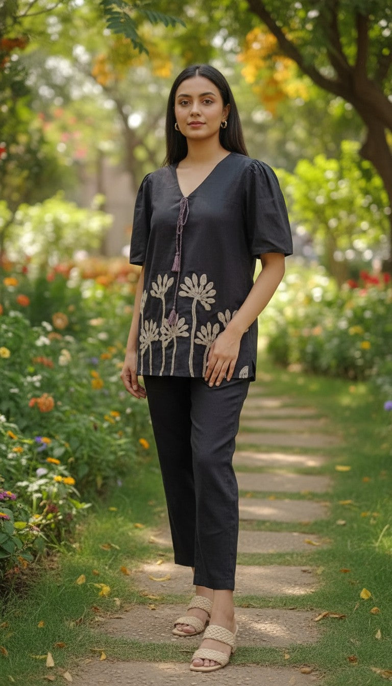 Myna Black Embroidery Co-ord Set