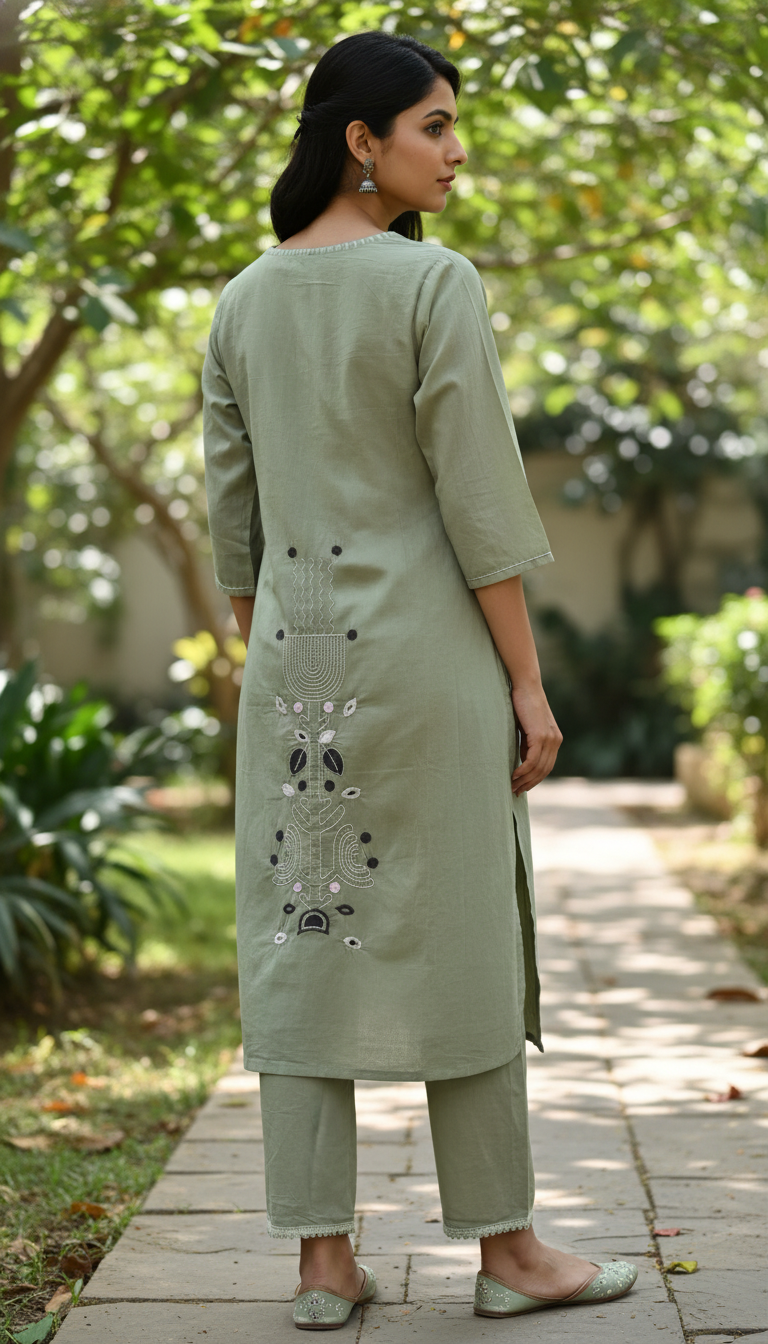 Nola Flower Green Embroidery Kurta Set