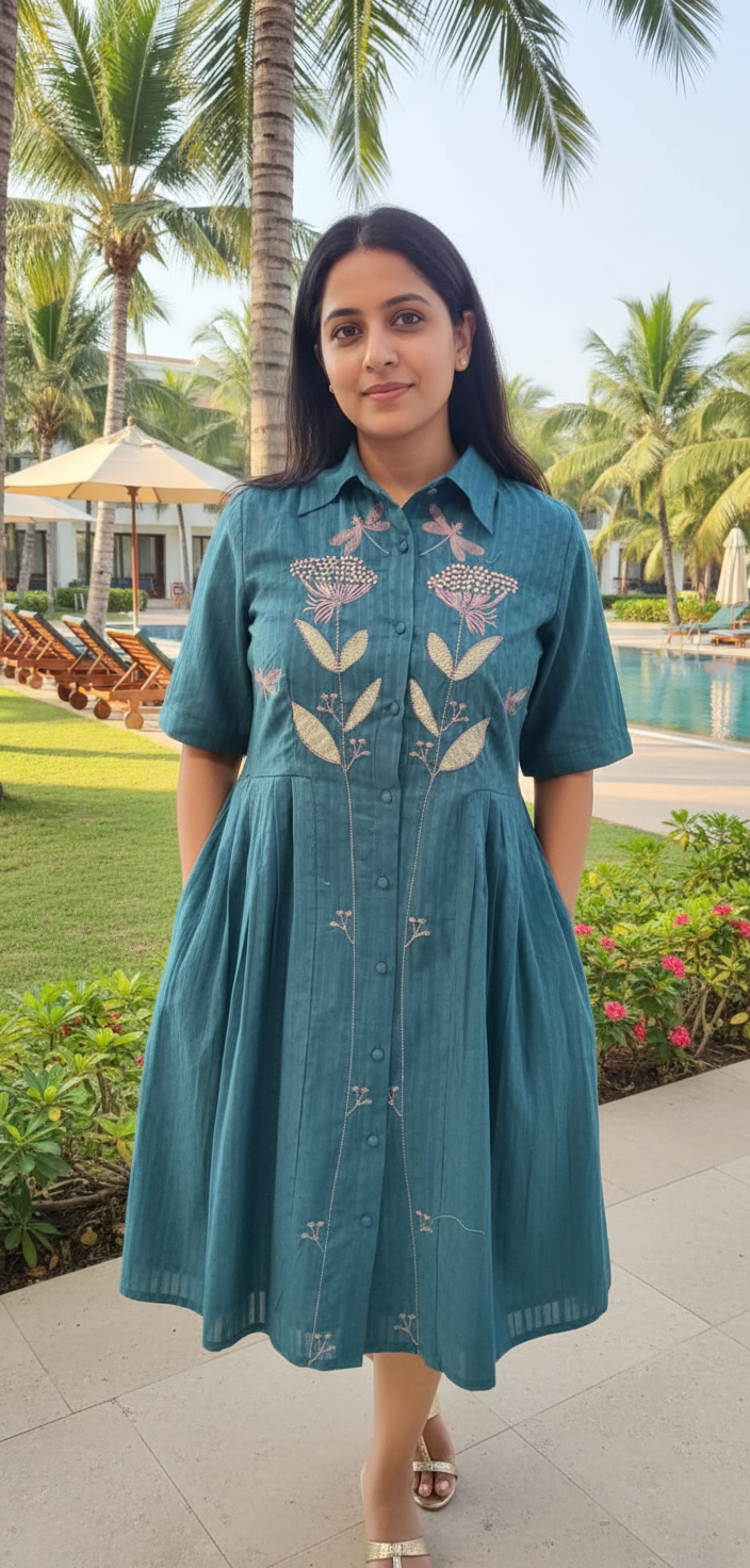 Tate Teal Green Embroidery Dress