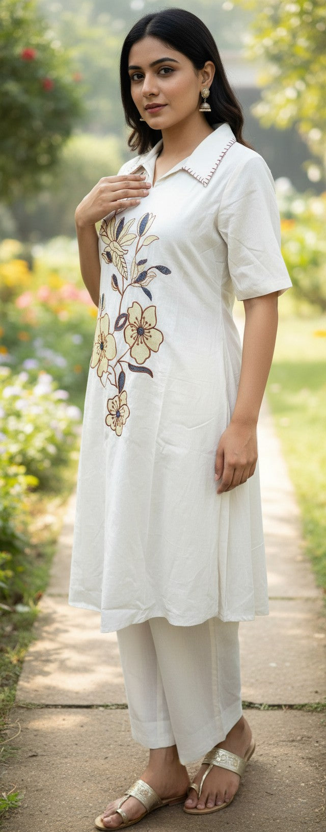 Charm White Embroidery Kurta Set