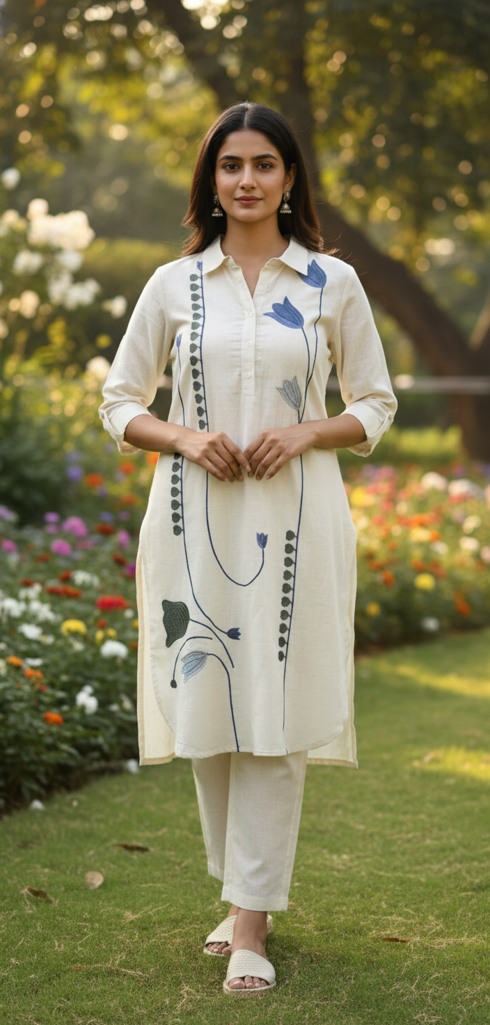 Salon White Embroidery Kurta Set