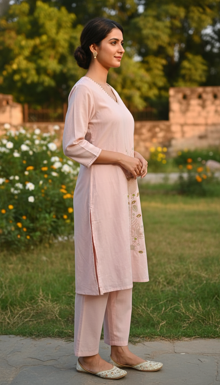 Nola Flower Pink Embroidery Kurta Set