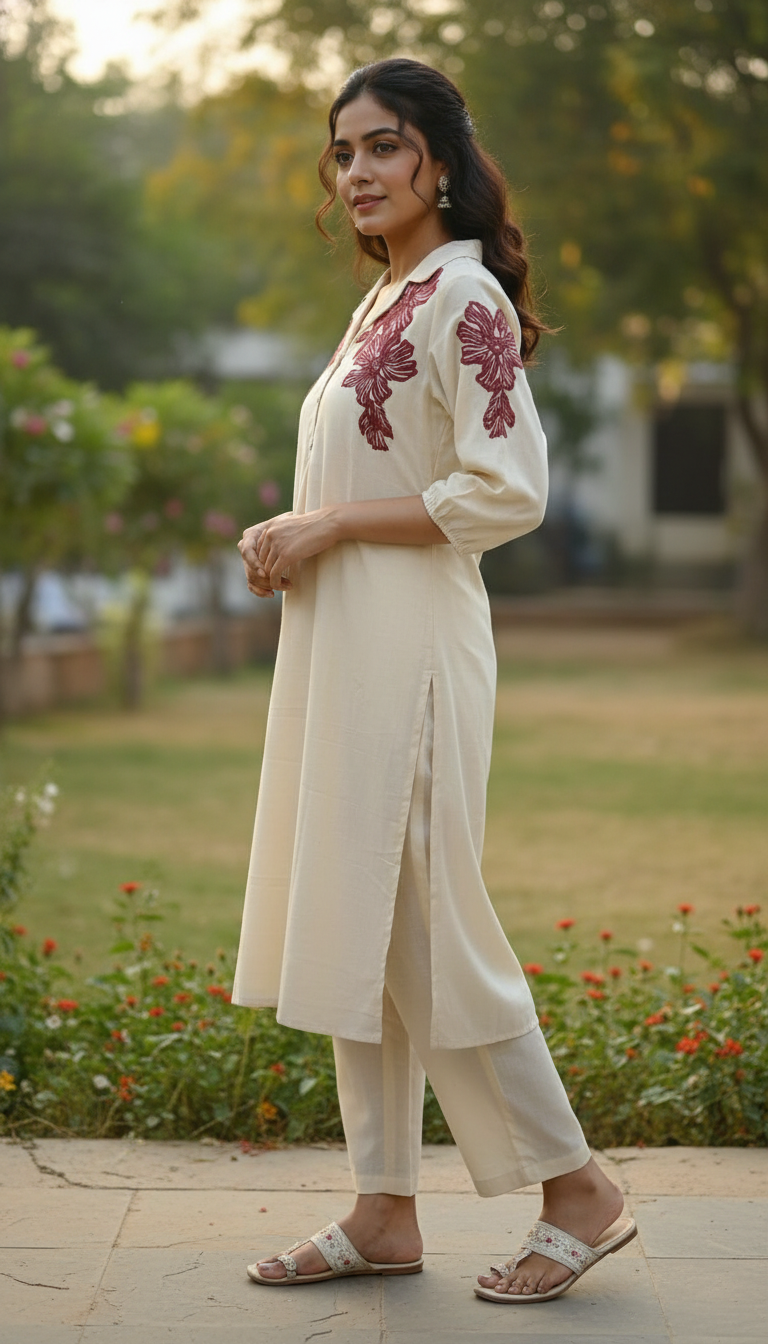 Handson White  Embroidery Kurta Set