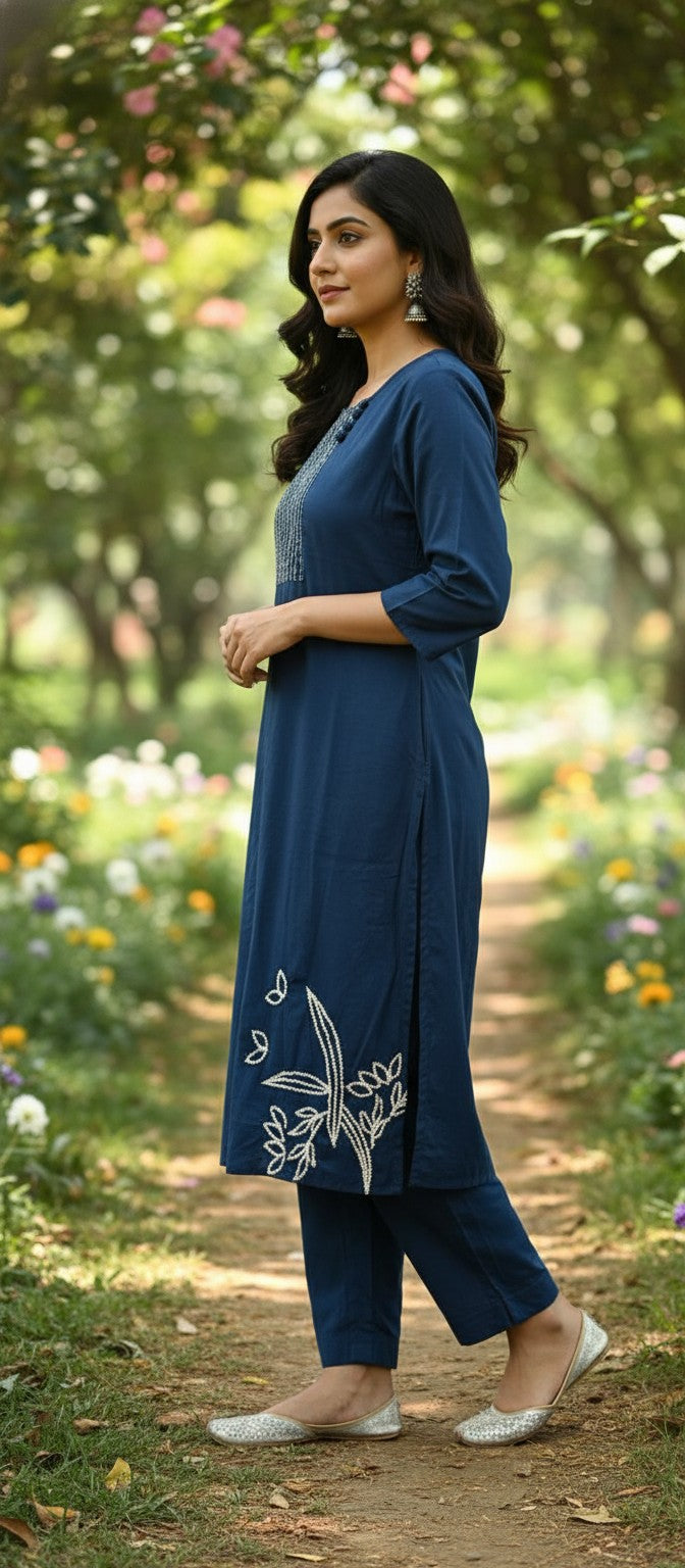 Clara Blue Embroidery Kurta Set