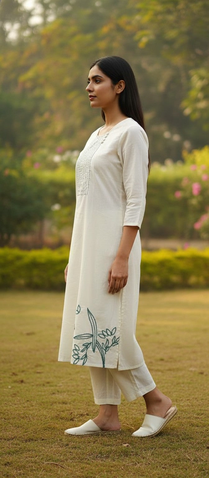 Clara White  Embroidery Kurta Set