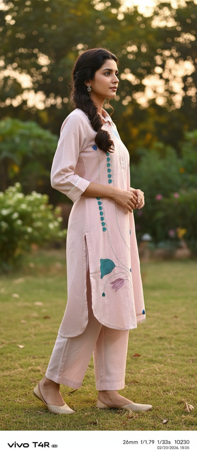Salon Pink Embroidery Kurta Set