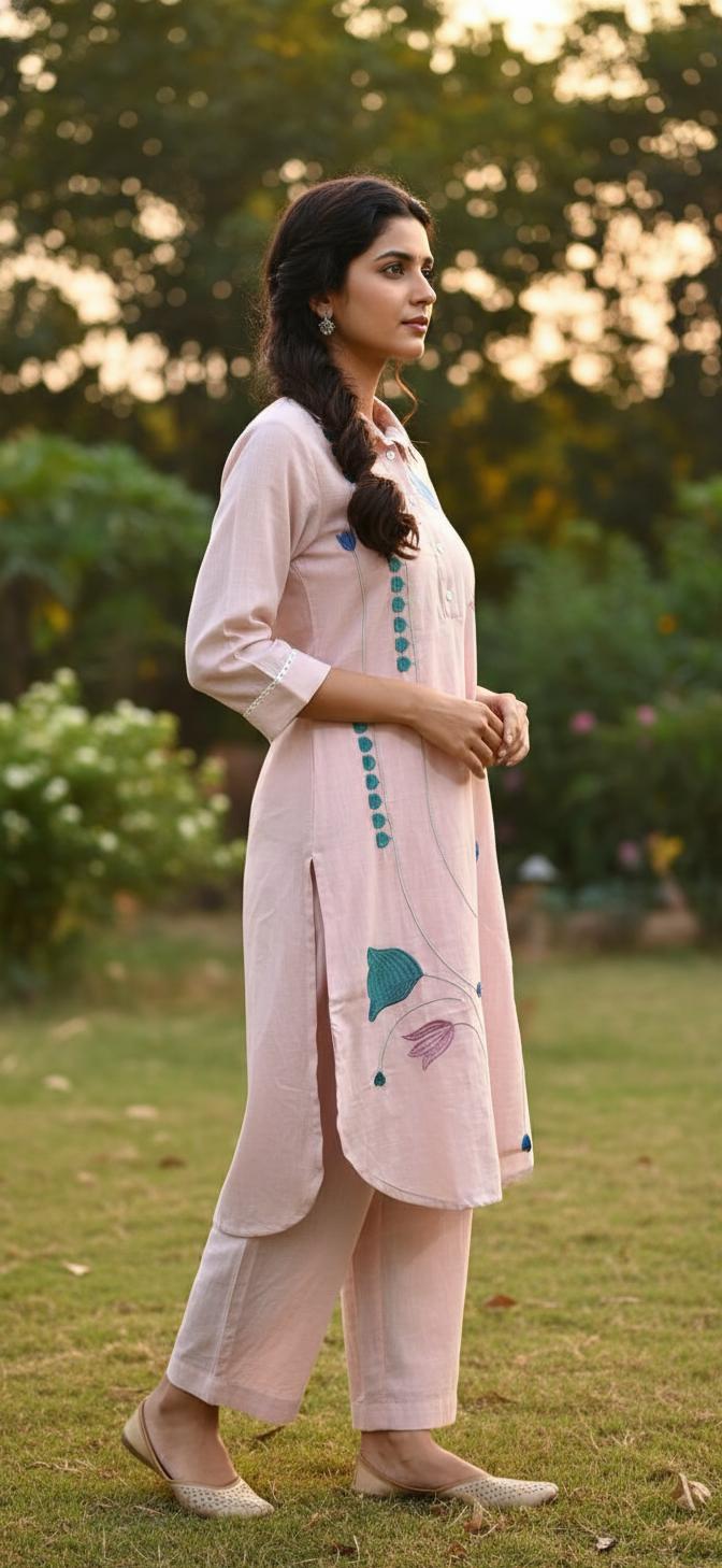 Salon Pink Embroidery Kurta Set