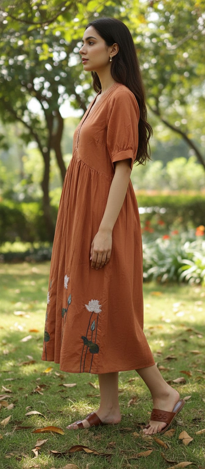 Willow Rust Embroidery Dress