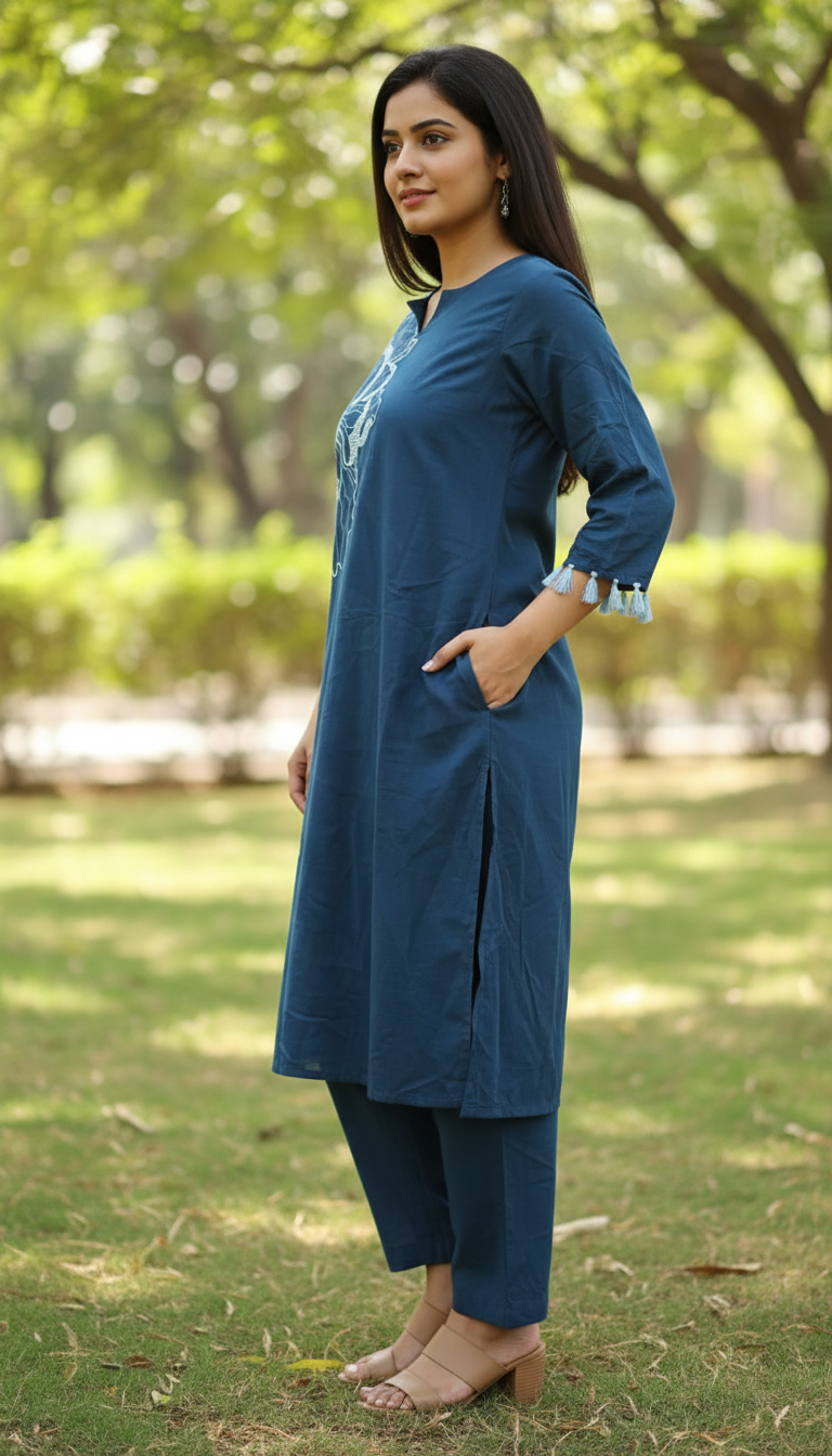 Wex Flower Blue Embroidery Kurta set