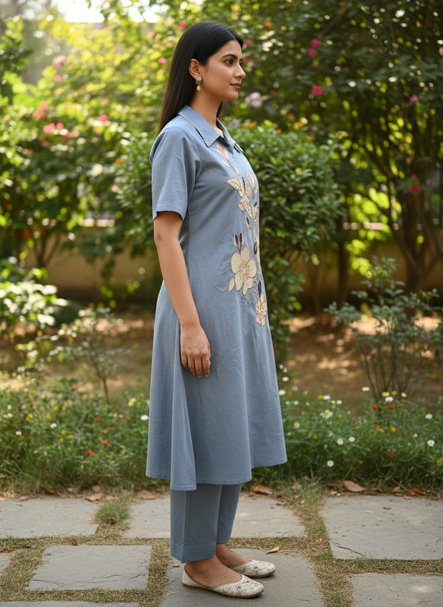 Charm Blue Embroidery Kurta Set