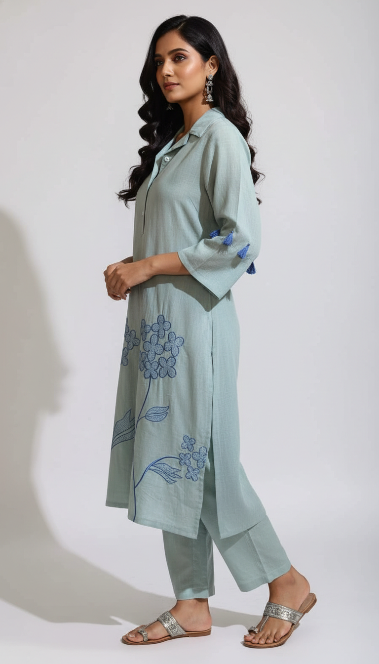 Flaur Pastel Mint Green Embroidery Co-ord set