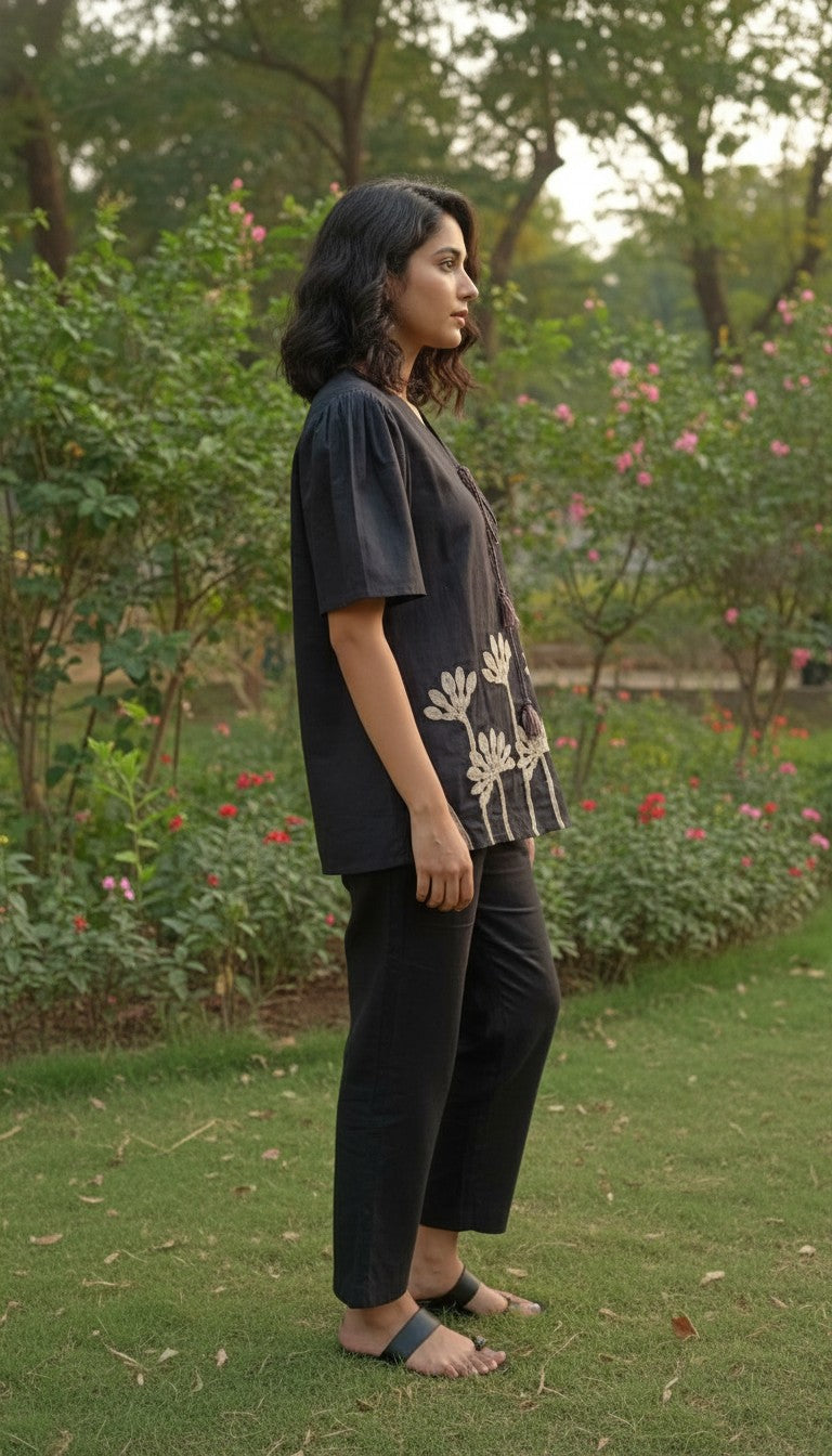 Myna Black Embroidery Co-ord Set