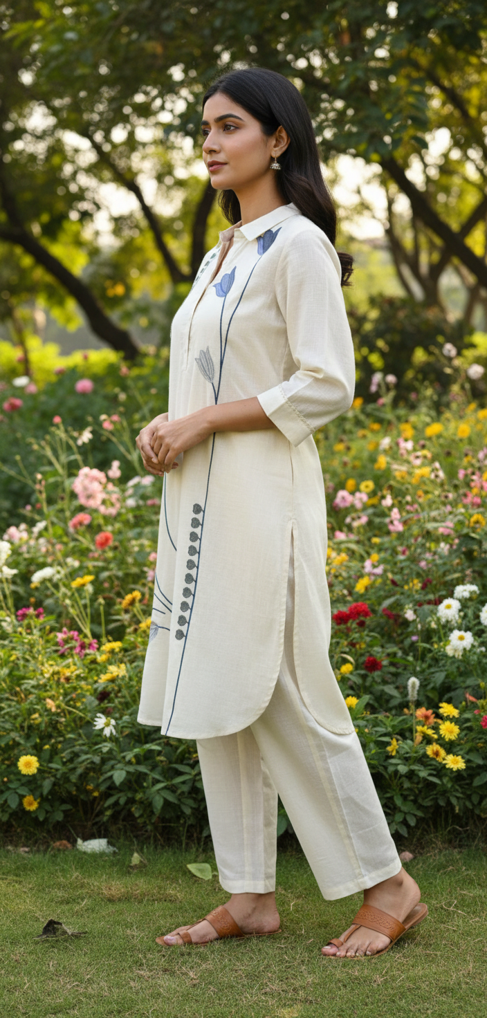 Salon White Embroidery Kurta Set