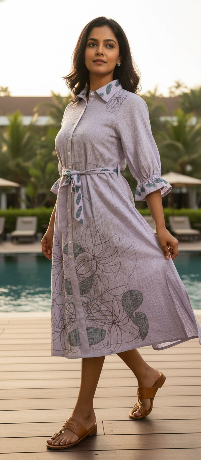 Kaia Lavender Embroidery Dress