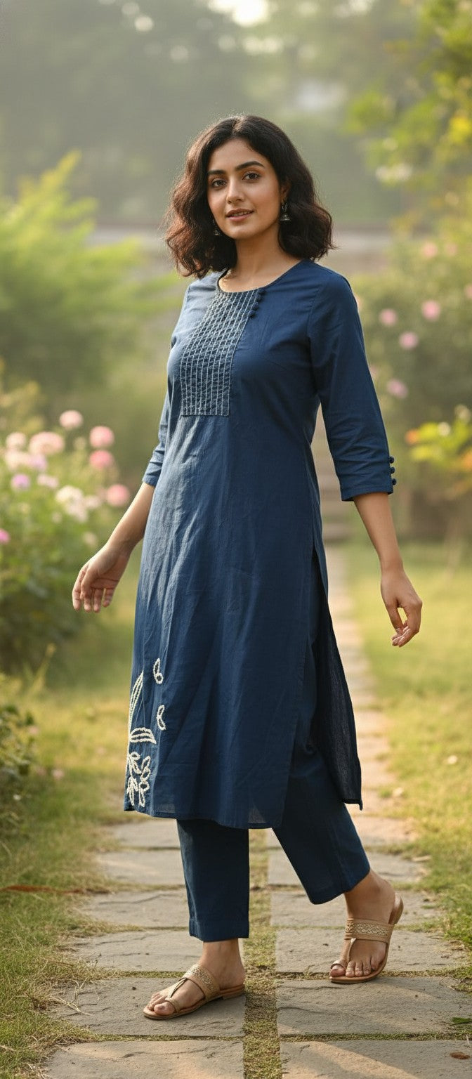 Clara Blue Embroidery Kurta Set