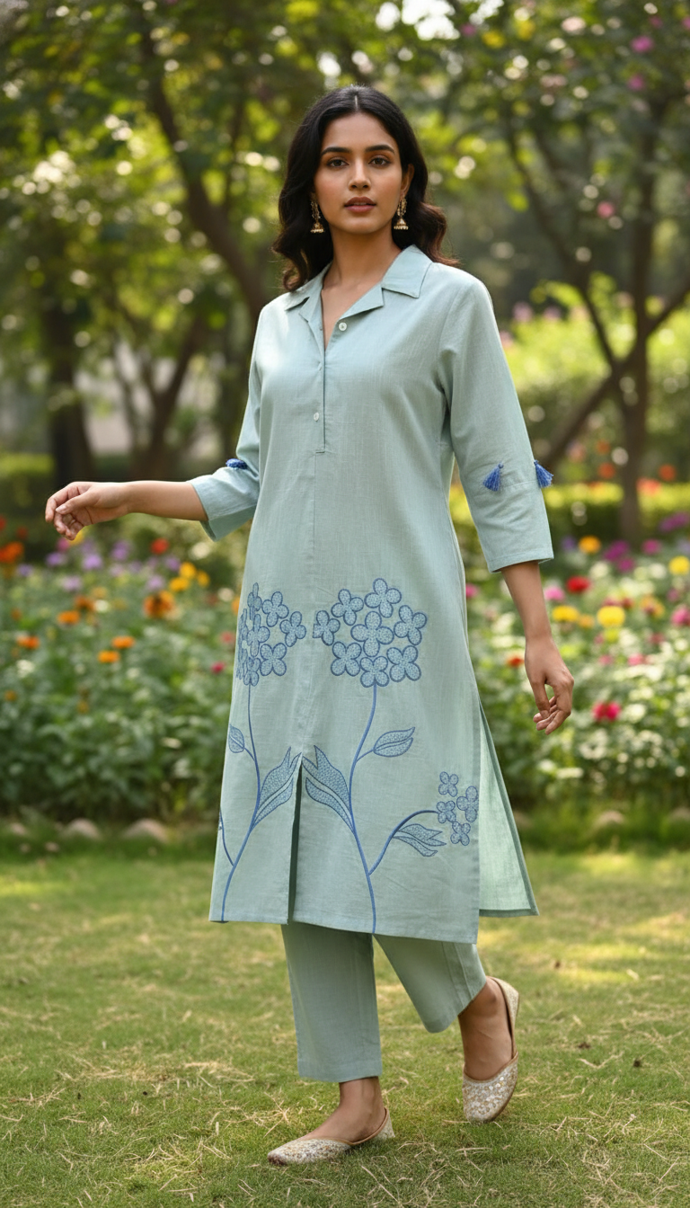 Flaur Pastel Mint Green Embroidery Co-ord set