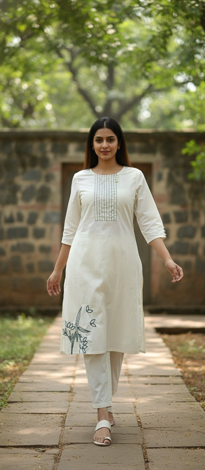 Clara White  Embroidery Kurta Set