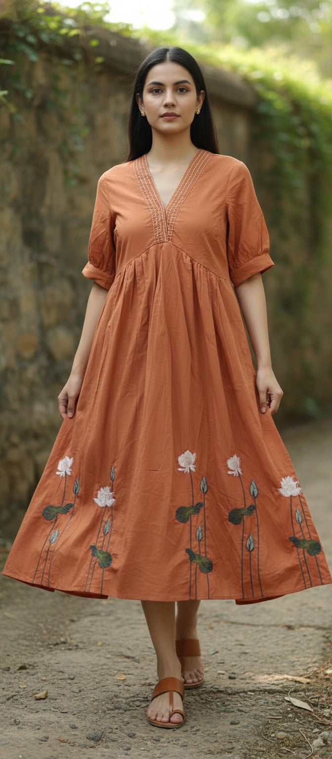 Willow Rust Embroidery Dress
