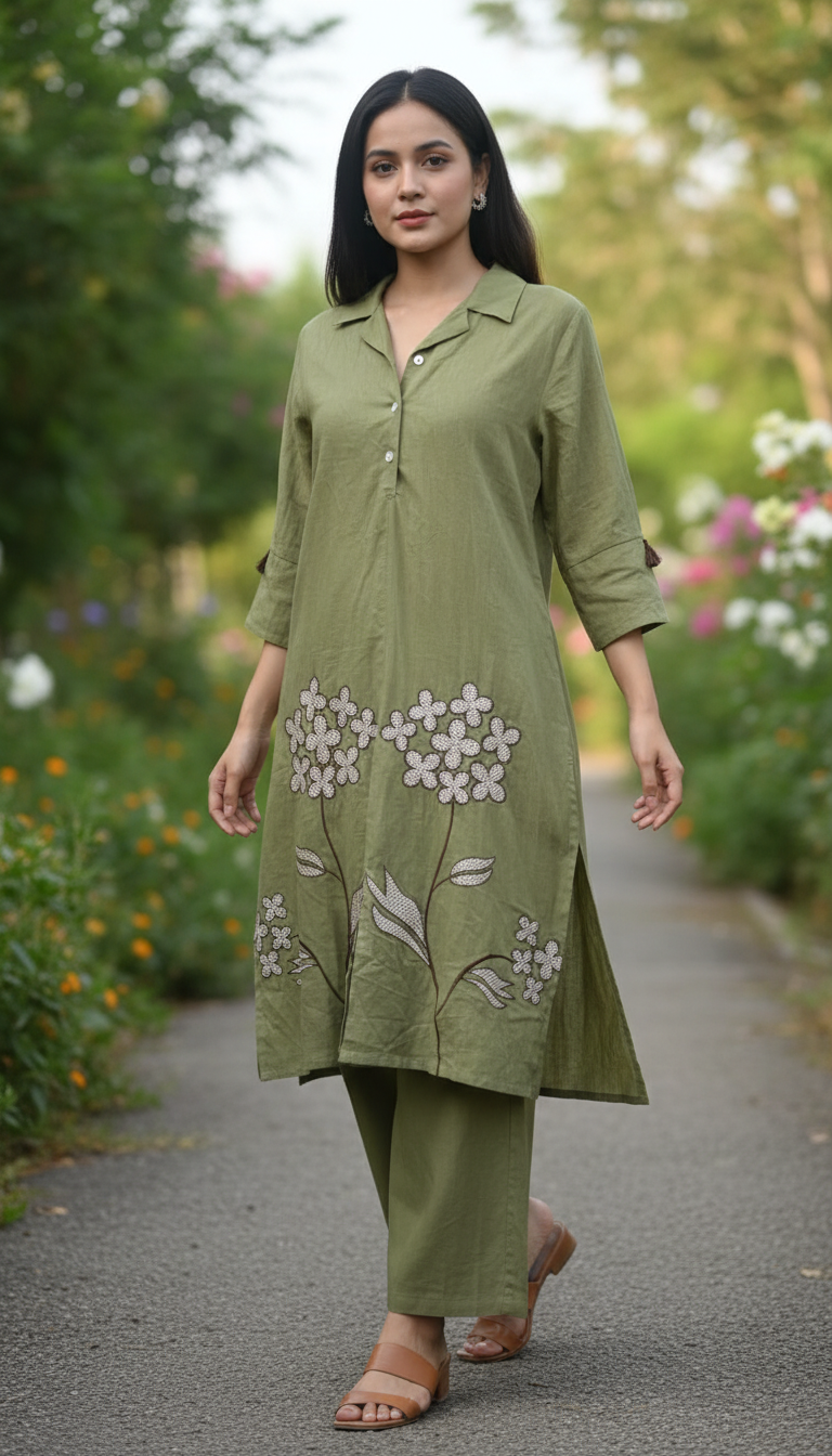 Flaur  Green  Embroidery Kurta Set