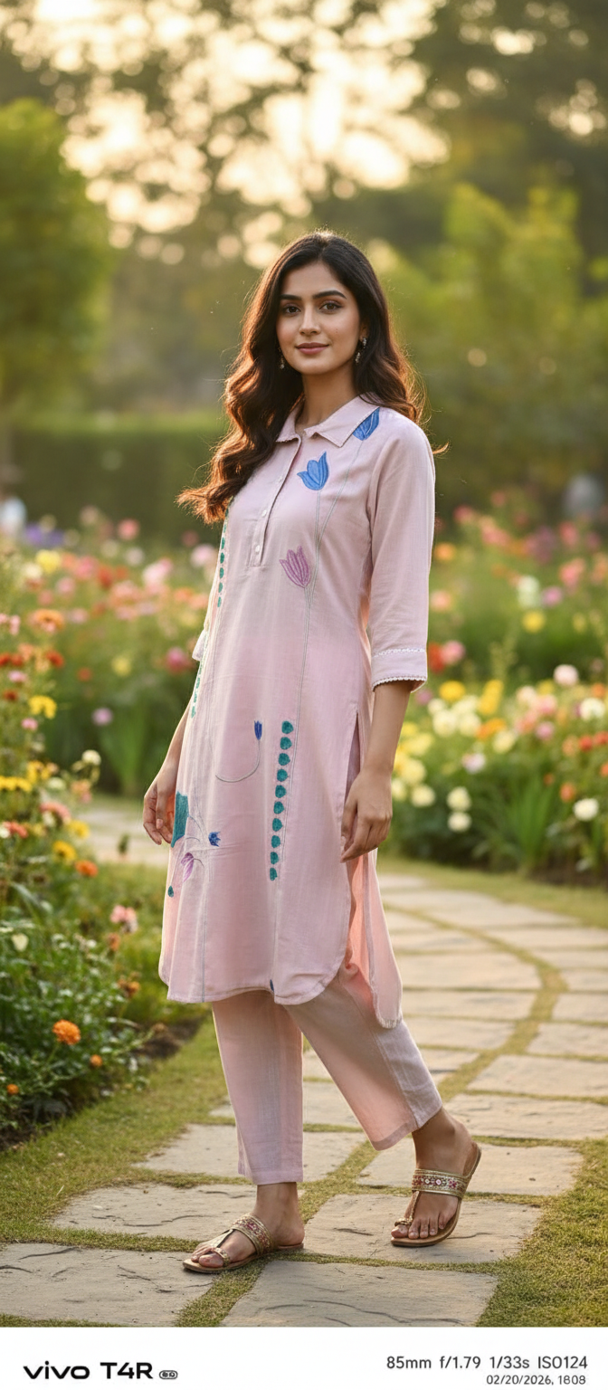 Salon Pink Embroidery Kurta Set
