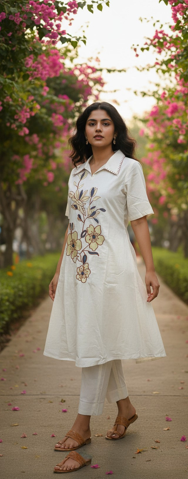 Charm White Embroidery Kurta Set