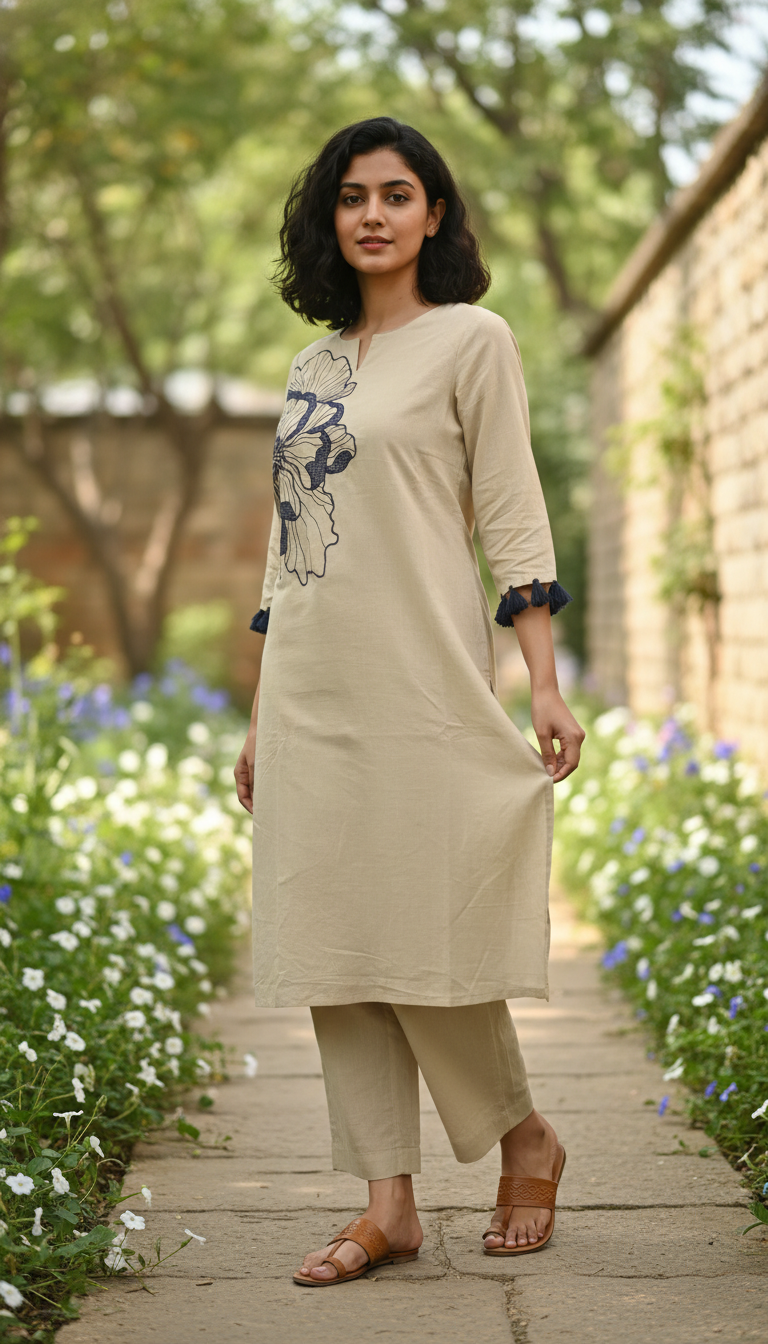 Wex Flower Beige Embroidery Kurta set