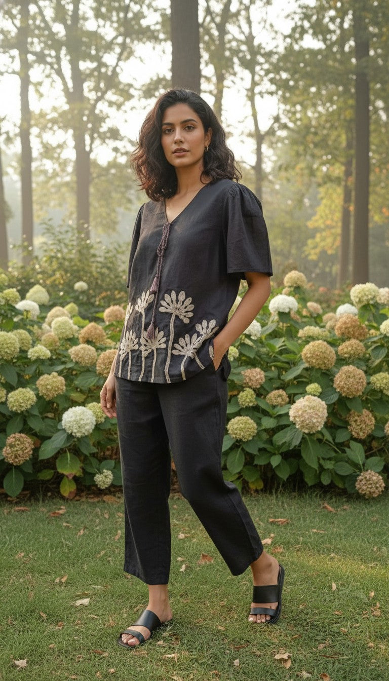 Myna Black Embroidery Co-ord Set