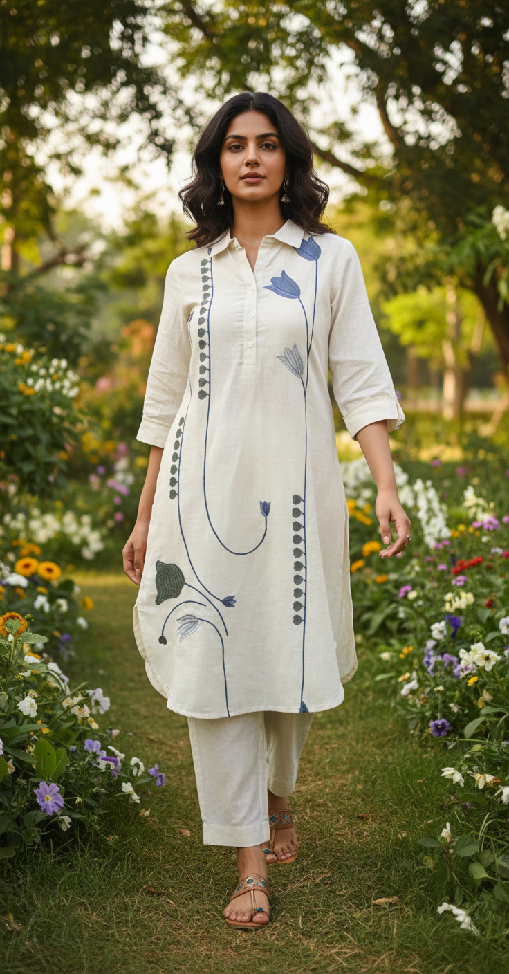 Salon White Embroidery Kurta Set