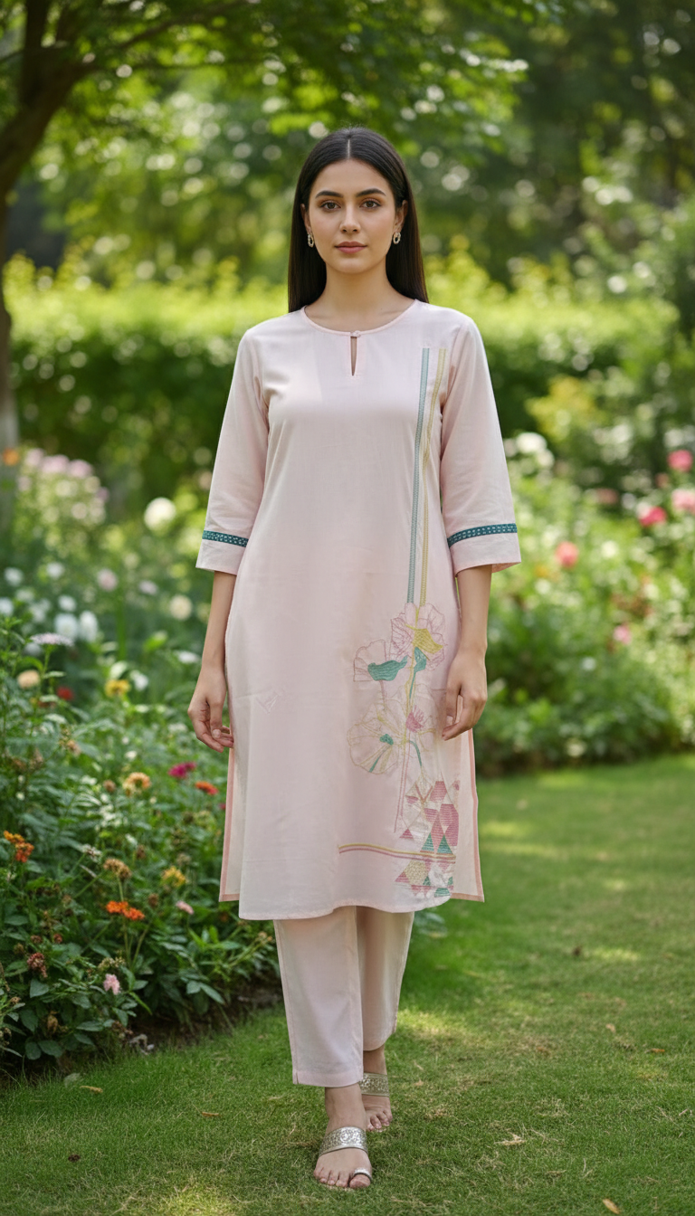 Harry Pink Embroidey Kurta Set