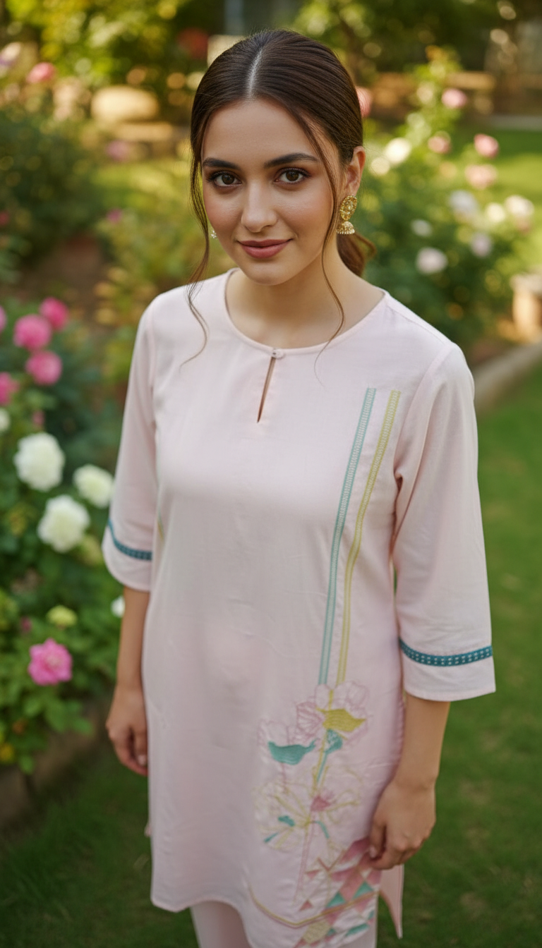 Harry Pink Embroidey Kurta Set